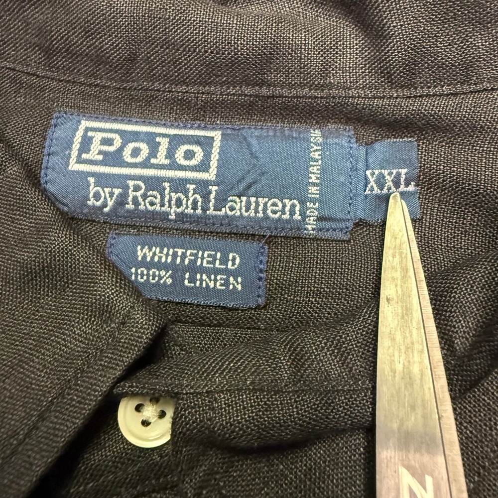 Vtg Polo Ralph Lauren Button Men XXL Black 100% Linen Whitfield Flap Pockets - Picture 3 of 6
